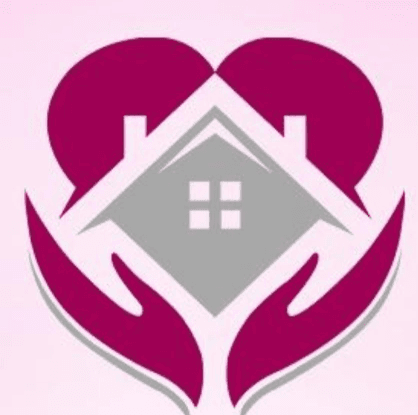 AnsCare Services logo: a grey house with a white roof inside a magenta heart, held by two hands